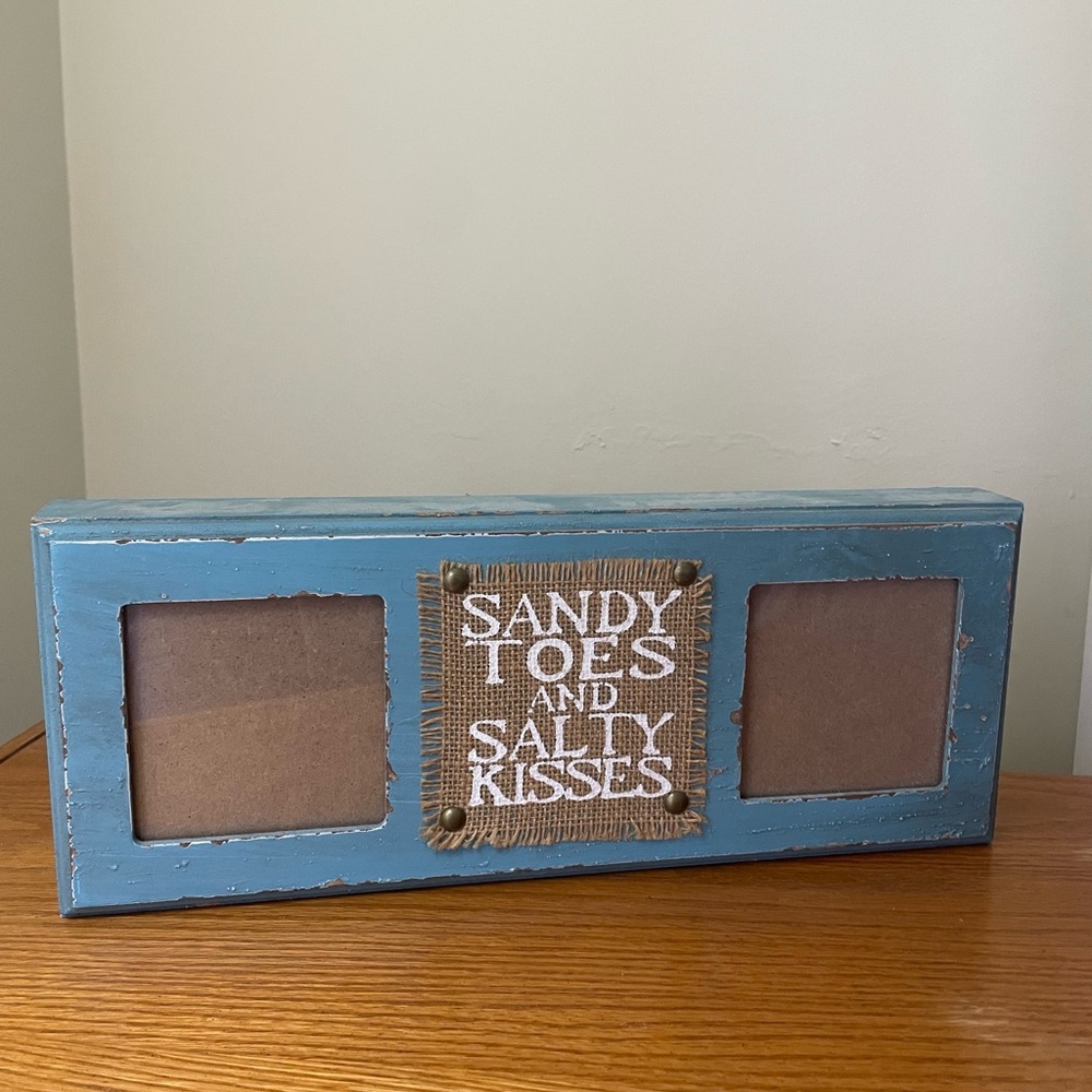 Sandy Toes and Salty Kisses Wooden Blue Two Photo Frame